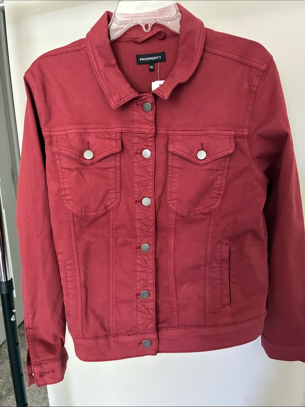 Prosperity Women's Crimson Red Denim Jacket - Button-Front Jean Jacket